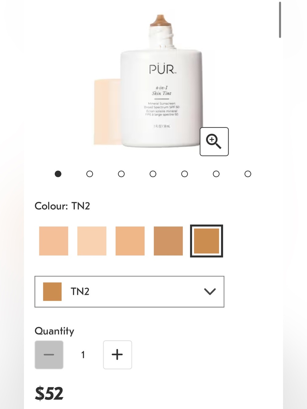 Pur Minerals 4 -in-1 Skin Tint Mineral Sunscreen SPF 50 — TN2 Tan